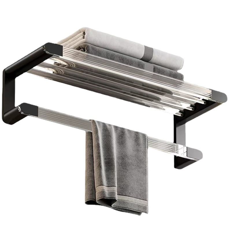 Matte Black Bathroom Hardware Set Metal & Acrylic Bath Shelf/Towel Bar/Robe Hooks