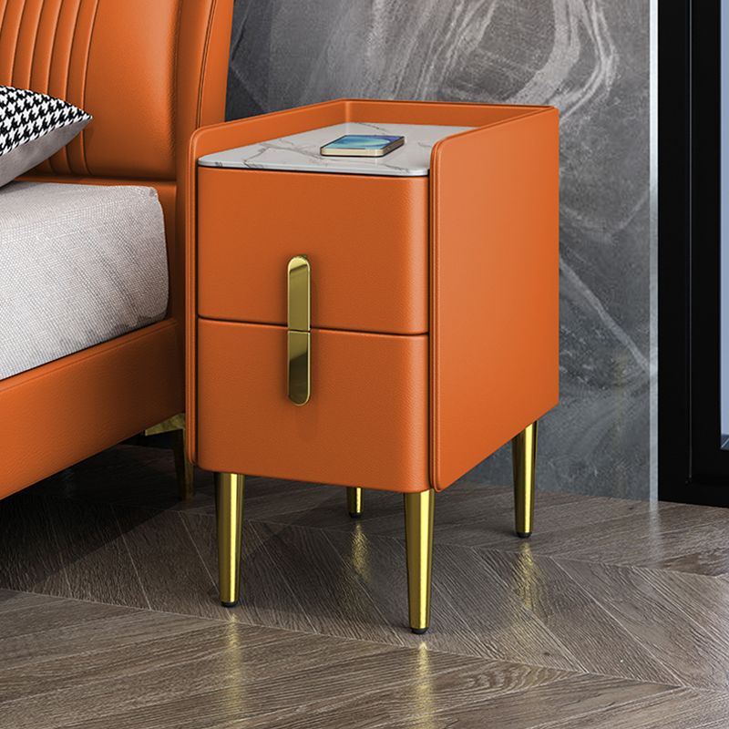 Modern Accent Table Nightstand Stone Nightstand with 2 Drawers