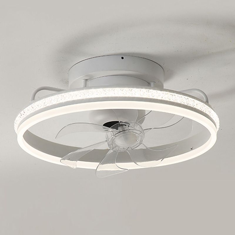 Metal Round Ceiling Fan Modern Style 1 Light Flush Mount Lamp