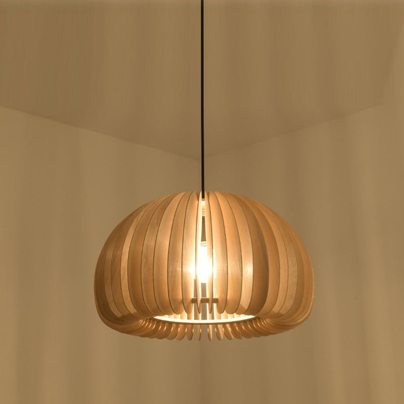 Modern Wood Ceiling Pendant Light Pumpkin Study Room Down Lighting with 1 Light