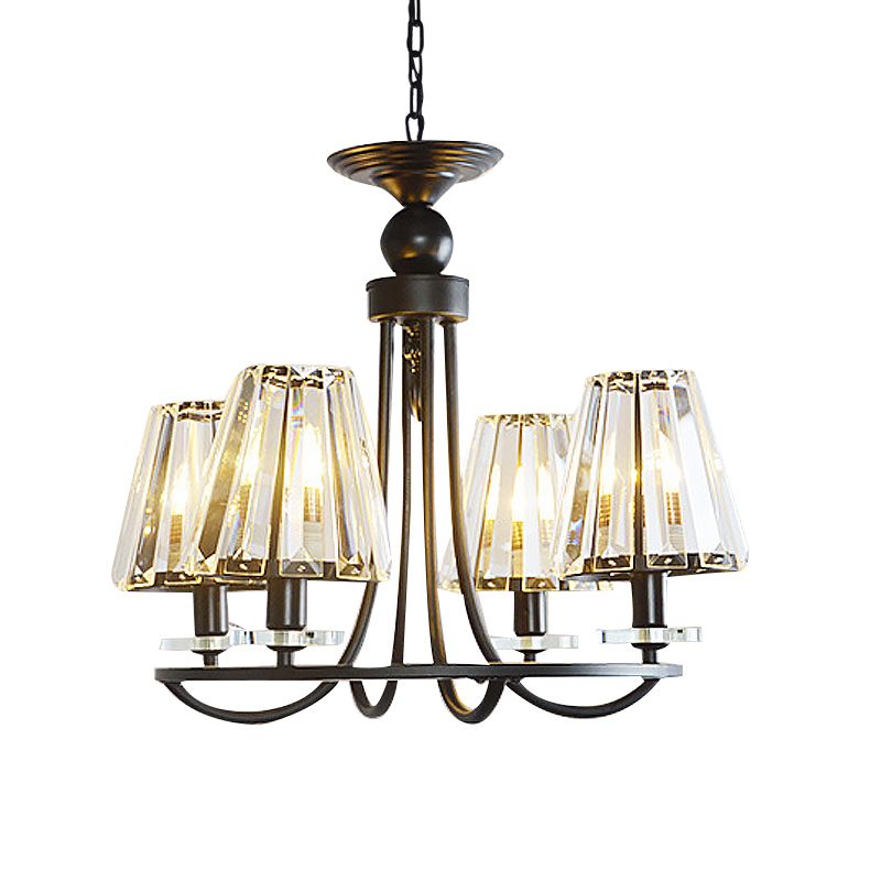 Prismatic Crystal Tapered Chandelier Light Vintage 4/6/8 Lights Black Hanging Ceiling Light