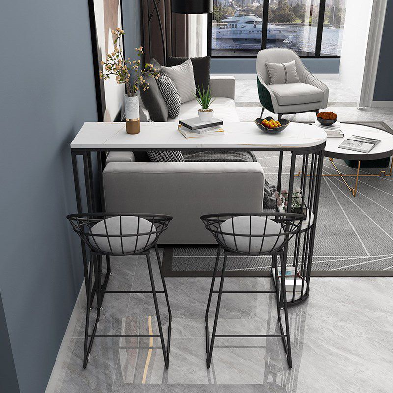 Glam Style Bar Table Stone Top Indoor Bistro Table with Storage Rack