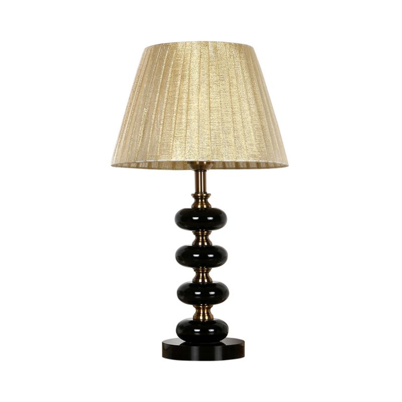 Table de nuit à ampoule unique beige légère tissu rural lampe de cheminée conique avec accent en cristal