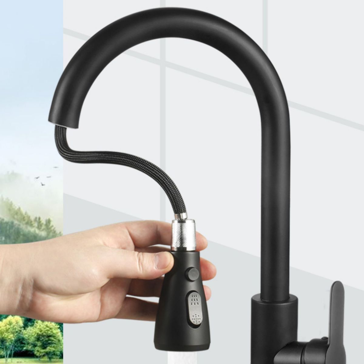 Modern Style Kitchen Faucet 304 Stainless Steel High Arc Pull Down Kitchen Faucet