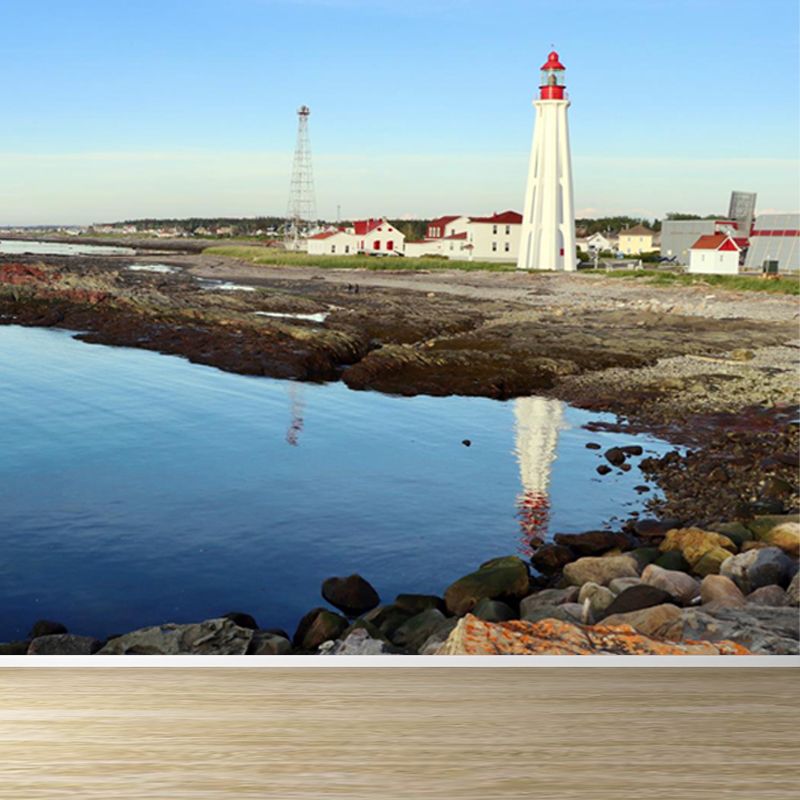 Full Size Photography Nautical Mural Wallpaper with Lighthouse Landscape in Blue