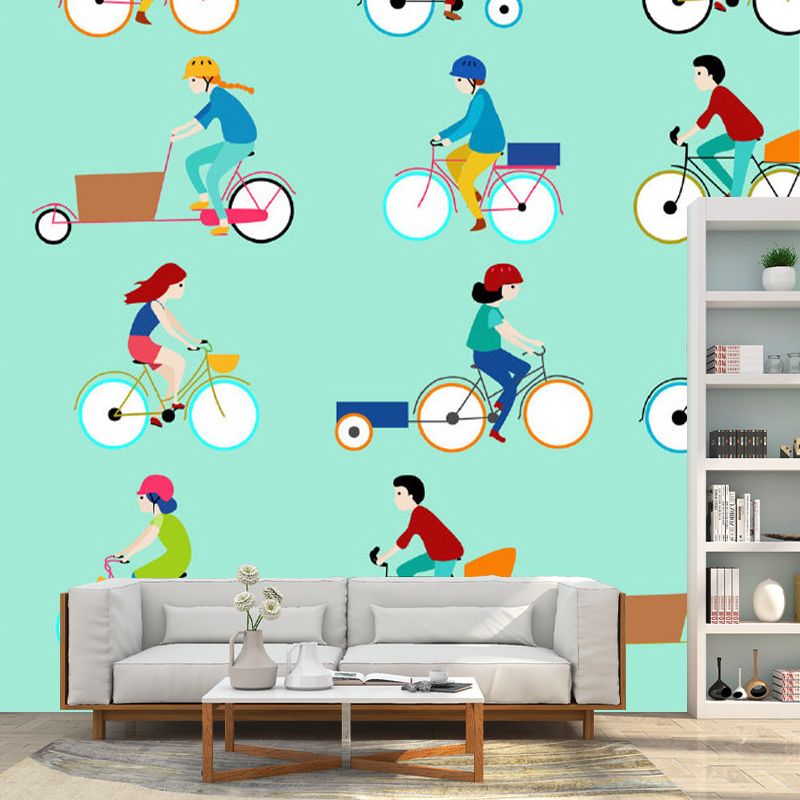 Bike Ride Transportation Mural Childrens Art Non-Woven Fabric Wall Covering for Bedroom