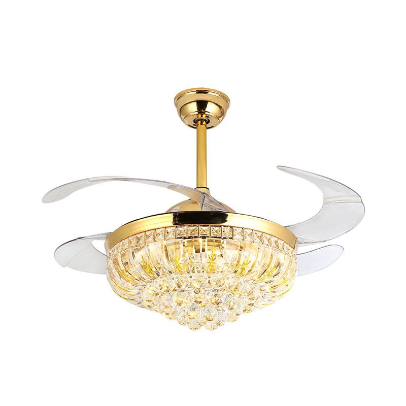 Cut Crystal Conical LED Ceiling Mount Fan Modern Stylish Golden Semi Flush Light with Remote Control/Wall Control/Frequency Conversion