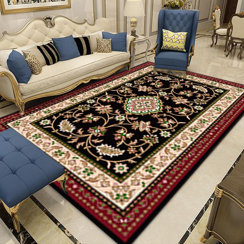 Moroccan Medallion Print Rug Polyester Carpet Non-Slip Backing Area Carpet for Home Decoration