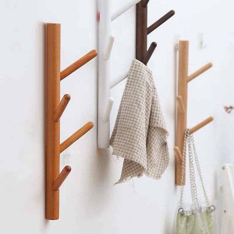 Wood Entry Hall Tree Wall-Mounted Hooks Modern Coat Hanger Coat Hanger