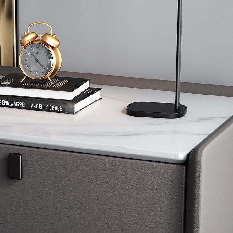 Modern Bedside Night Table Stone Top Nightstand with 2-drawers