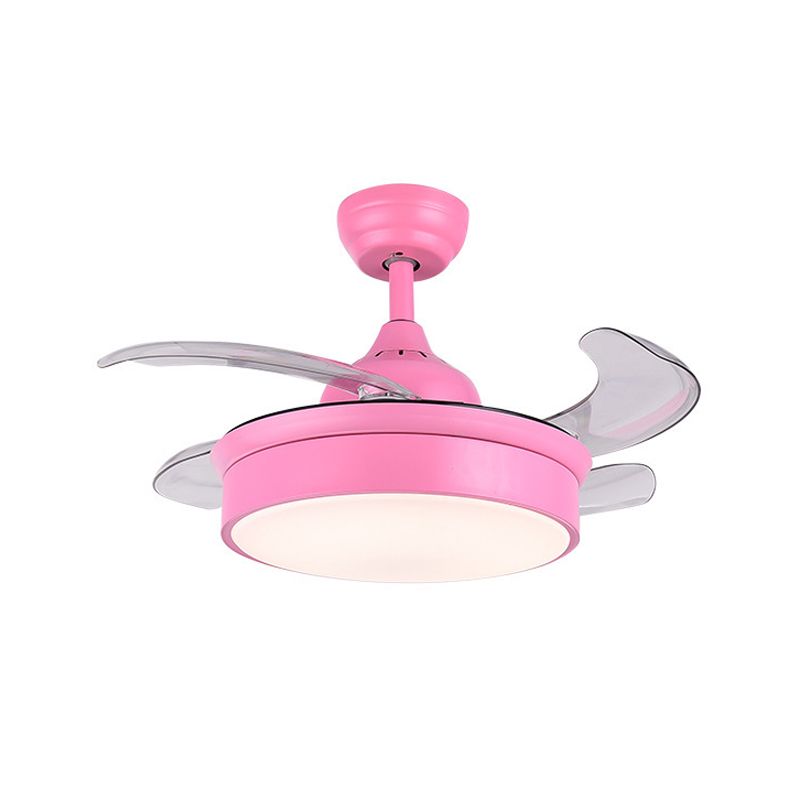 Lampe à fans de plafond circulaire rose chambre acrylique moderne 4 lames LED Éclairage semi-lutin, 42 "de large