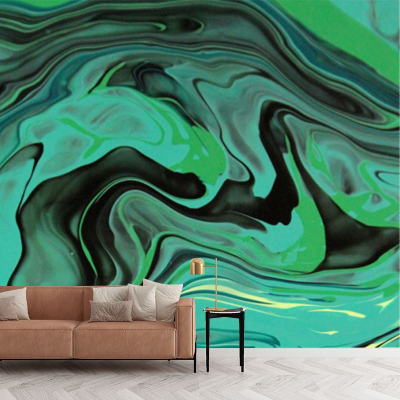 Tropix Wave Print Mural Decal Green Moisture Resistant Wall Covering for Bedroom