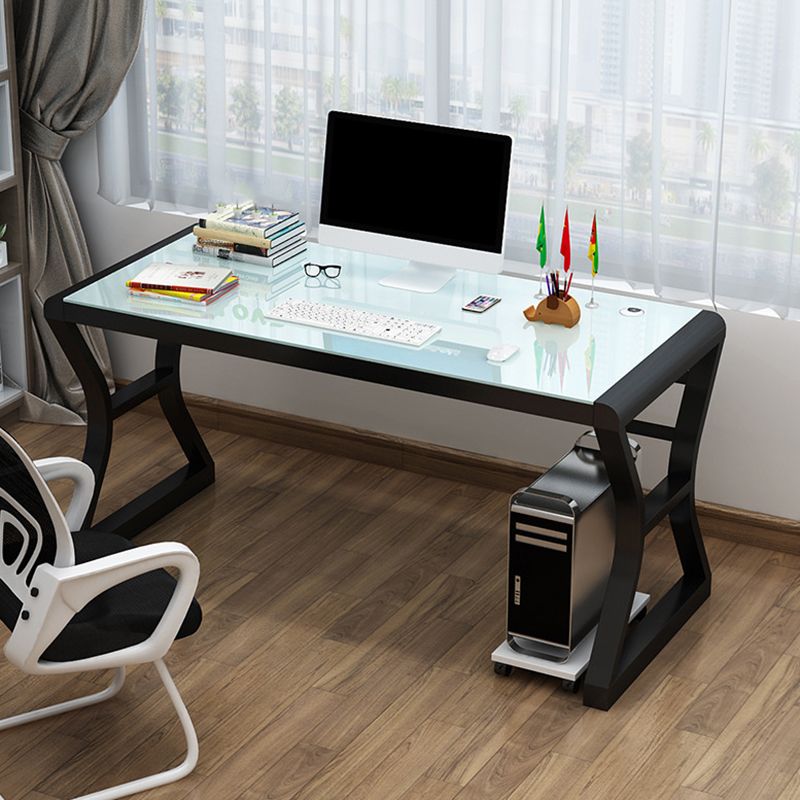 Glass Contemporary Office Desk Antique Finish Computer Desk with Metal Legs