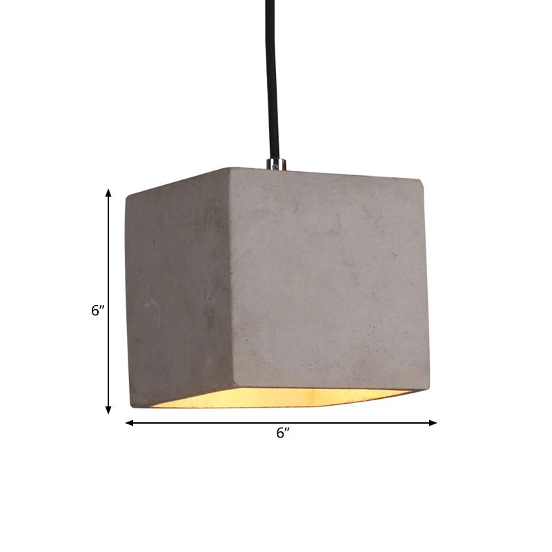 1-Head Cube Pendant Light Kit Antiqued Grey Cement Hanging Ceiling Lamp for Corridor