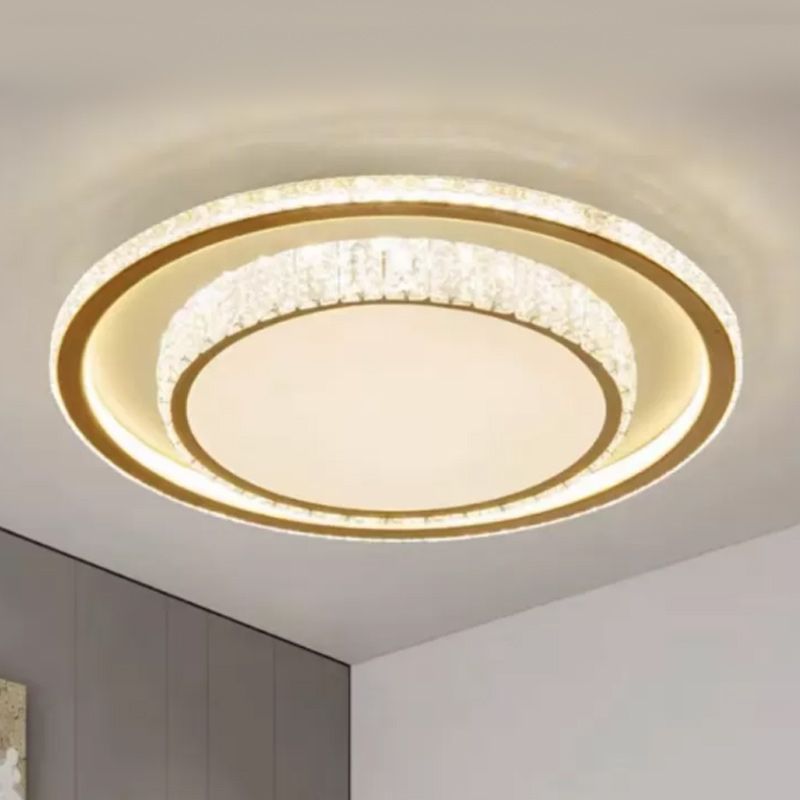 Modern Metal Ceiling Light Geometric Shape Flush Mount with Crystal Shade for Bedroom