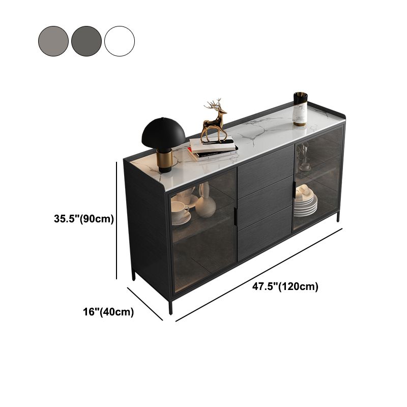 Living Room Modern Dining Server Stone and Wood Glass Doors Side Board
