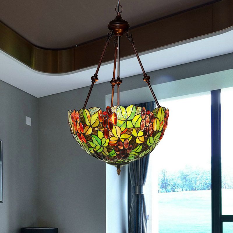 2/3 lumières lustre lustre victorien Green Plafond Pendant Light avec une teinte de vitrail en dôme