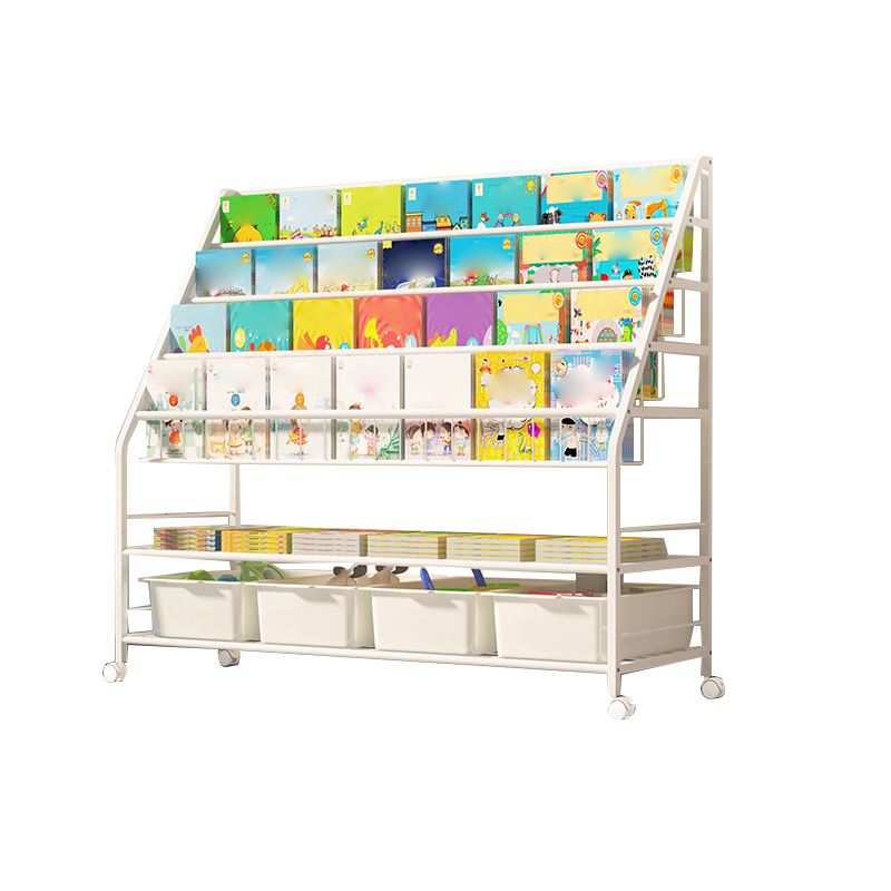 Contemporary Open Back Book Display Metal Shelf Bookcase with Wheels