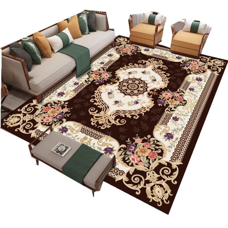 Tapis de style européen encadré Victorian Floral Print Tapis résistant aux taches pour décoration de la maison