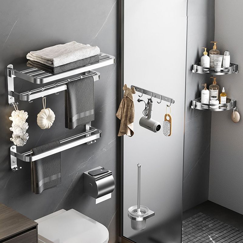 Contemporary Polished Chrome Bathroom Accessory Set with Towel Bar & Bath Shelf