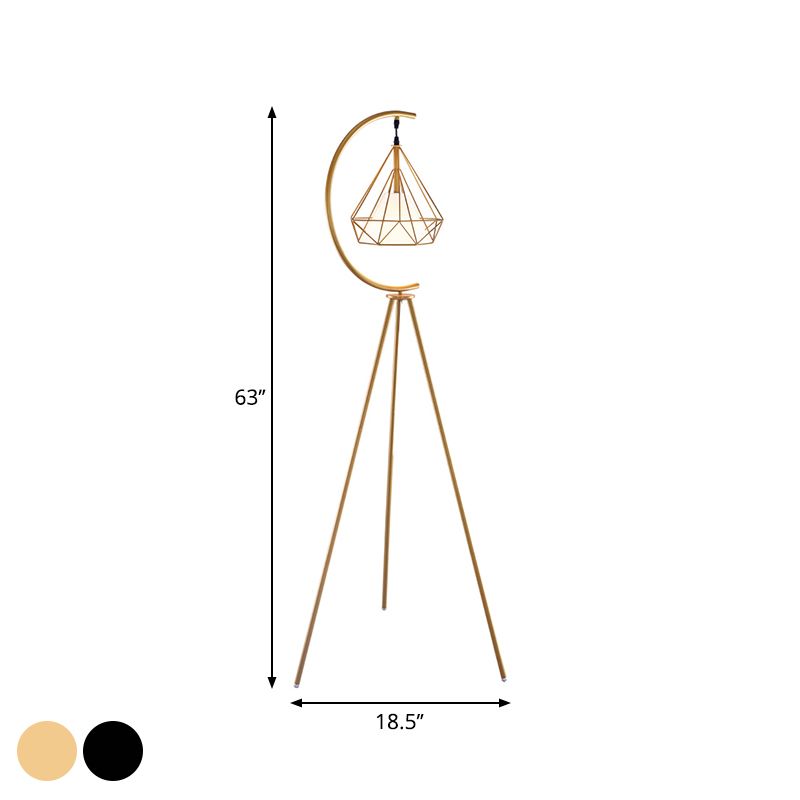 Schwarz/Gold-Finish Diamant Käfigbodenleuchte Moderne 1 Light Metal Tri-Leg Stehstahllampe