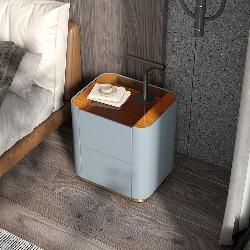 Wooden Nightstand with Tempered Glass 21.65" Tall 2 - Drawer Nightstand