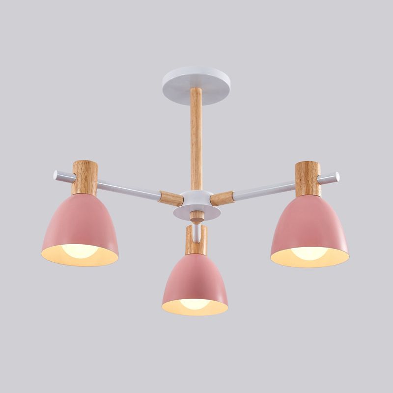 Bell -vormige woonkamer kroonluchter metalen macaron -stijl plafond hang licht met houten accenten