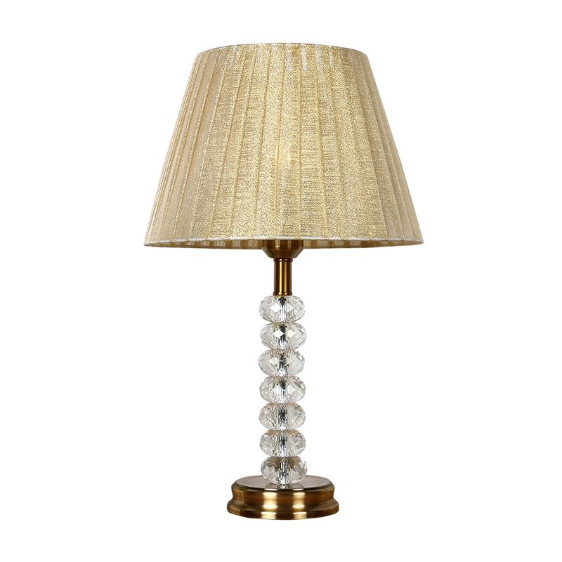 Beige Pleated Lampshade Table Lighting Simple 1 Bulb Faceted Crystal Night Lamp for Living Room