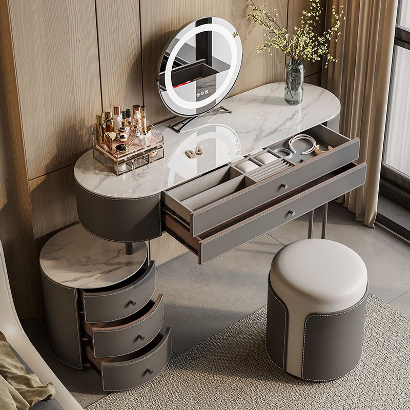 With Drawer Contemporary Gray Lighted Mirror Solid Wood Dressing Table