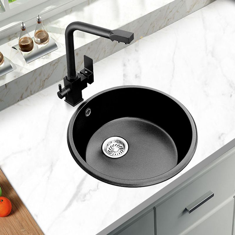 Round Single Bowl Kitchen Sink Granite Sink with Drain Strainer Kit