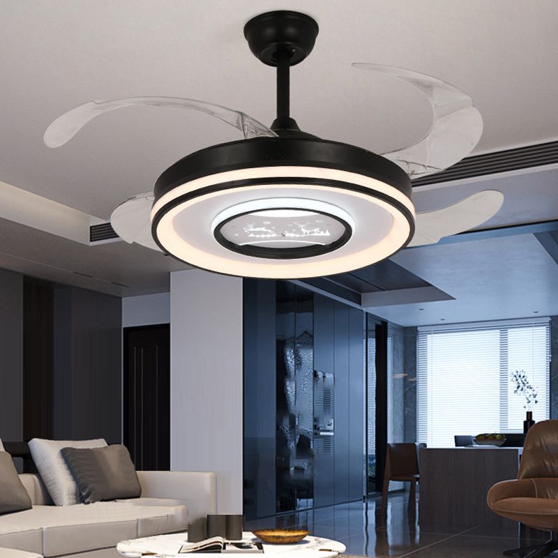 Dark Black LED Fan Ceiling Light Iron and Acrylic Modern Ceiling Fan Lighting