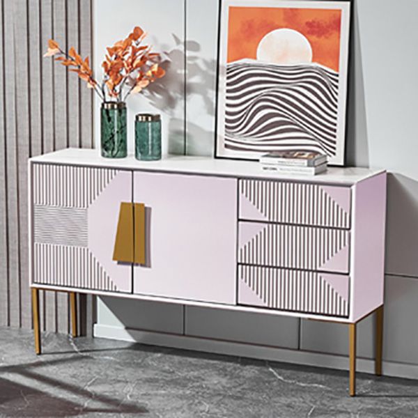 Stone Credenza Contemporary Style Side Board with Drawers and Cabinets