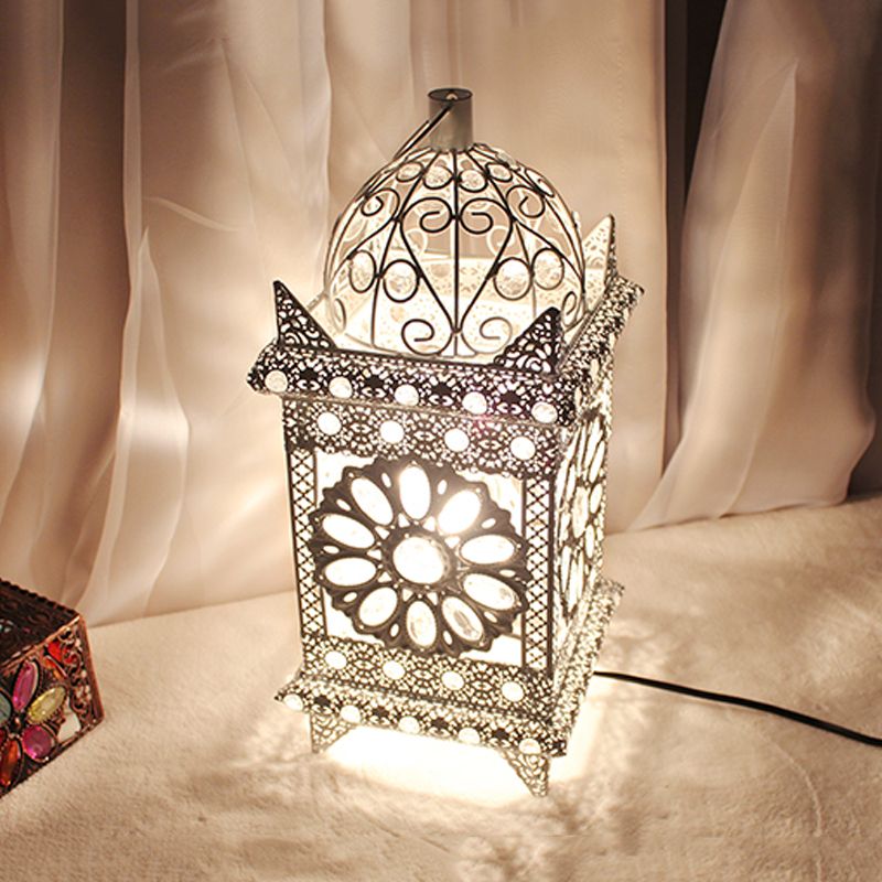 Lantern Bedroom Night Table Light Bohemian Metal 1 Light Silver/White/Bronze Nightstand Lighting