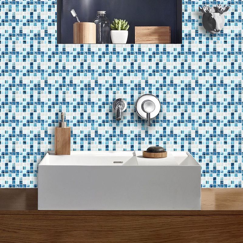 Blue-White Mosaics Wallpaper Panels Removable Modern Toilet Wall Art, Peel and Stick