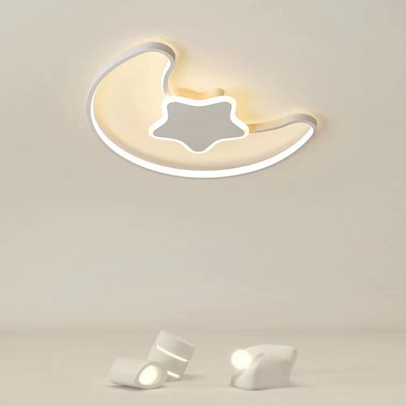 Moon Shape Flush Mount Modern Style Acrylic 1 Light Flush Light in White