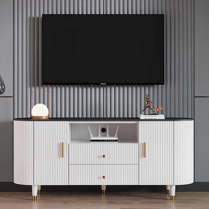 Black and White TV Stand Glam Style Stone TV Cabinet with Doors and Drawers