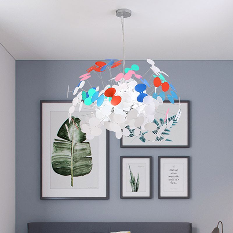 Macaron Stylish Cluster Butterfly Pendant Iron 8 Bulbs Living Room Suspension Lighting in White-Red-Blue