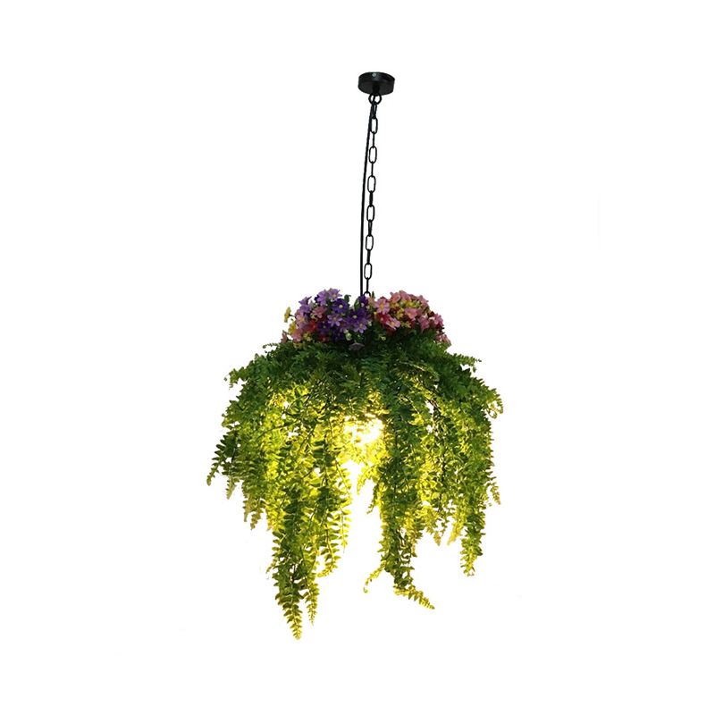 Metal Plant Drop Lamp Vintage 1 Light Restaurant LED Pendant Lighting in Green for Restaurant