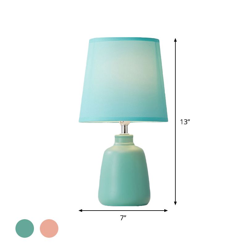 Fabric Tapered Nightstand Lamp Nordic 1 Light Table Light with Vase Ceramic Base in Pink/Blue/Green