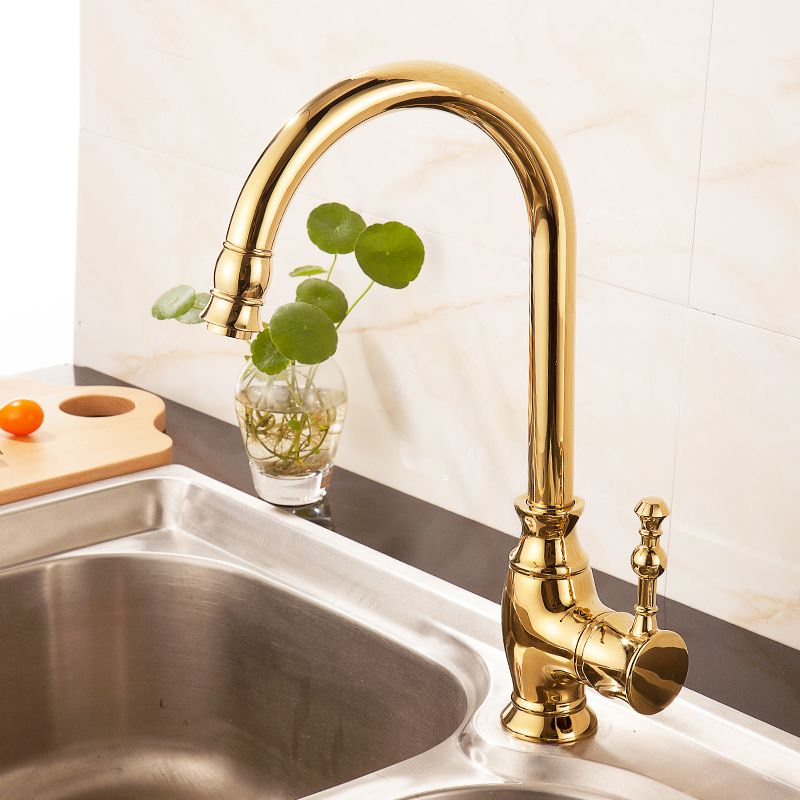 Traditional Bar Faucet 1-Handle with Supply Lines Kitchen Faucet in Gold