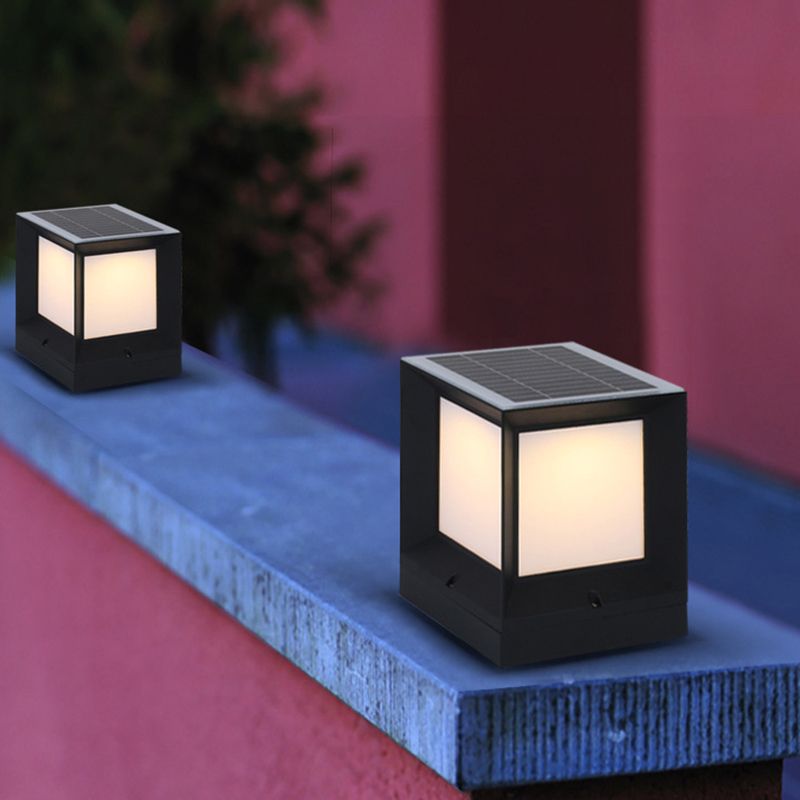 Waterproof Pillar Lamp Black Square Solar Outdoor Lights for Garden