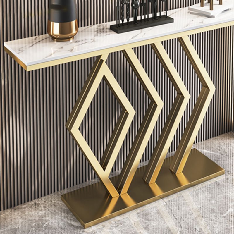 Glam Pedestal Slate Rectangle Scratch Resistant Gold Console Table