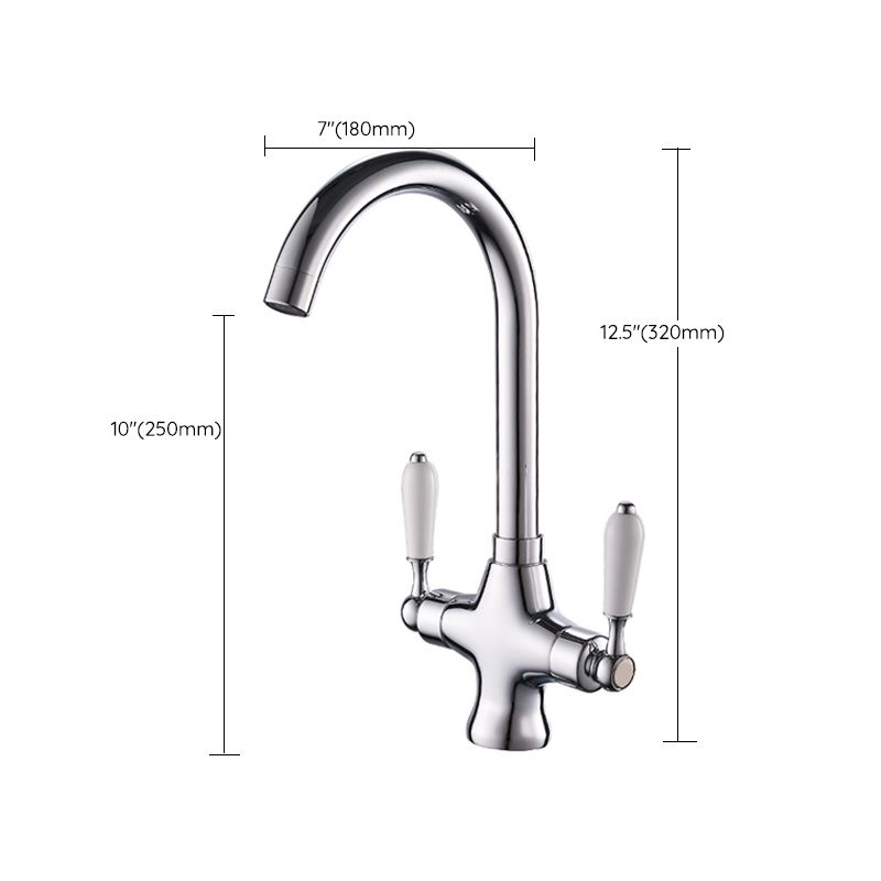 Contemporary Double Handle Kitchen Faucet High Arch Water Filler in Chrome