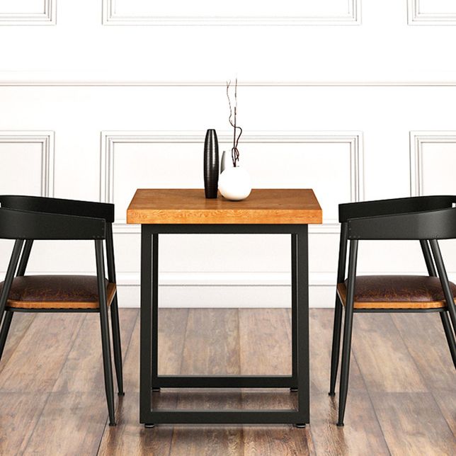 Industrial Square Dining Table Pine Solid Wood Table with Black Double Pedestal