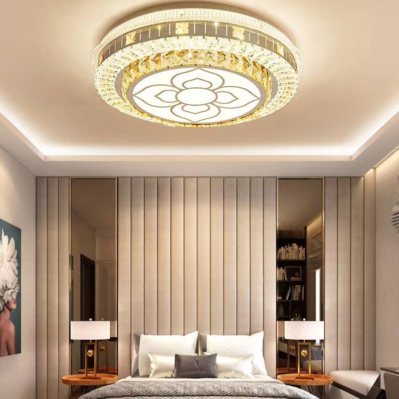 Crystal Round LED Ceiling Lamp Modern Style Flush Mount Light for Bedroom