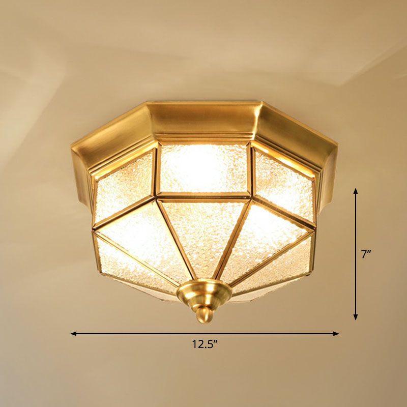 Octagonal Foyer Flush Techo Light Antigüe Glass 3-Bulbo Laton Finish Flushmount Lighting