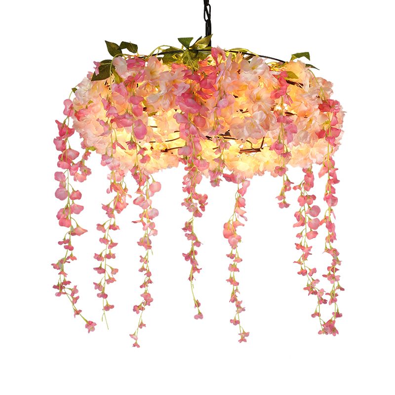 Roze 5 lichten kroonluchter verlichting vintage metalen bloemenhangende hanglamp voor restaurant