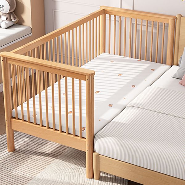 Contemporary Washed Natural Nursery Bed Solid Wood with 3 Guardrail