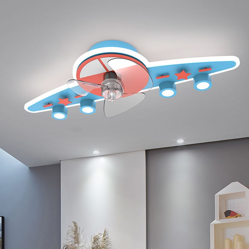 Metal Ceiling Fan Light Minimalist Kids Bedroom LED Ceiling Mounted Fan Light