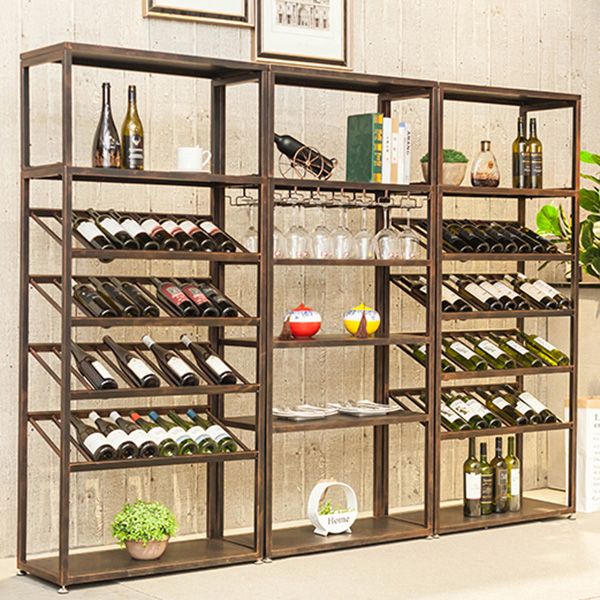 Modern Floor Wine Bottle & Glass Rack Metal  Wine Rack with Shelf